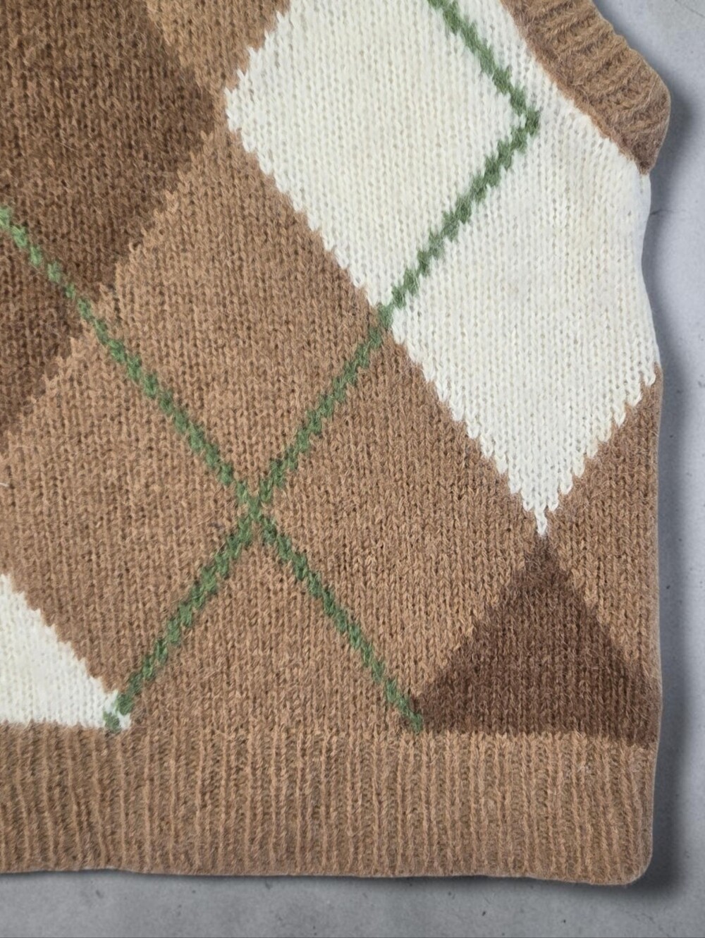 Sezane Sweater Vest Khaki Cream Argyle Crop Crew Neck Alpaca Blend Size Large - Picture 10 of 15
